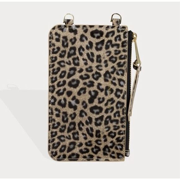 Bandolier leopard/animal print glitter metallic crossbody pouch/bag purse - Picture 1 of 4
